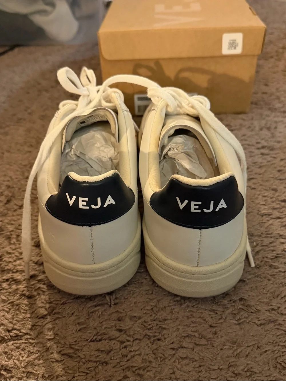 Veja White Leather Sneakers with Red Side V